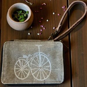 Mona B Canvas Wristlet Wallet with Bicycle Print - Gray